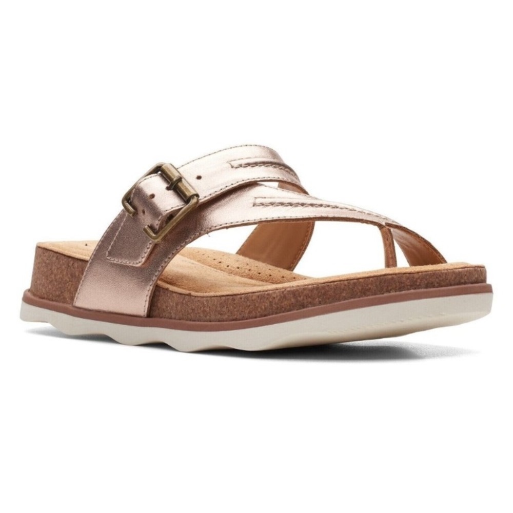 Clarks Womens Brynn Madi Rose Gold Leather Strap Sandals New in Box